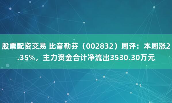 股票配资交易 比音勒芬（002832）周评：本周涨2.35%，主力资金合计净流出3530.30万元