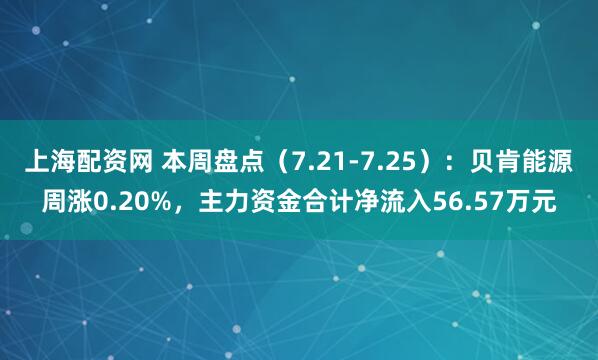 上海配资网 本周盘点（7.21-7.25）：贝肯能源周涨0.20%，主力资金合计净流入56.57万元